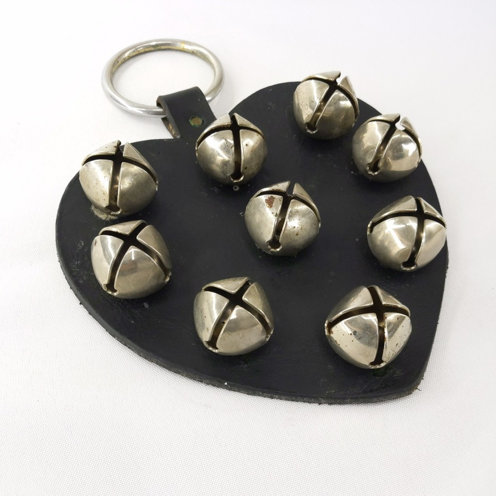 Vtg Leather Heart Sleigh Harness Bell 9 Bells 12"